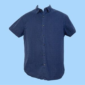 Denim & Flower by Ricky Singh Navy with White Dots Short Sleeve Shirt Size M